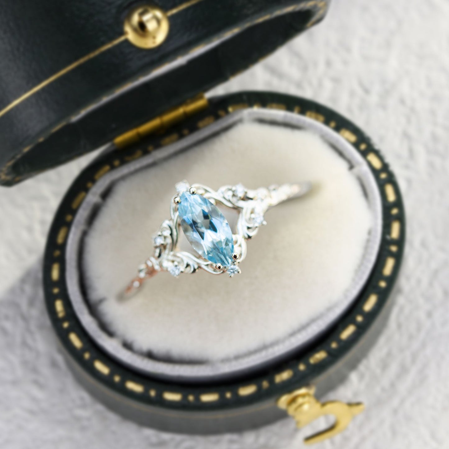 Unique Aurora Marquise Lab Aquamarine Ring