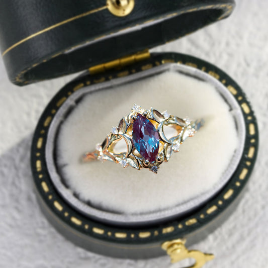 Unique Briar Moon Marquise Lab Alexandrite Ring