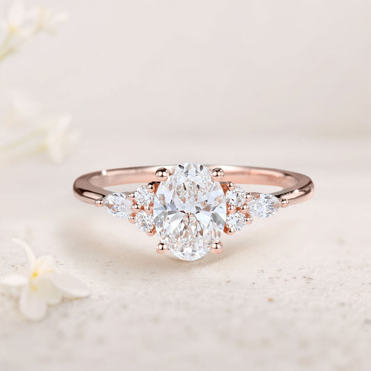 Vintage Oval Moissanite Cluster Engagement Ring