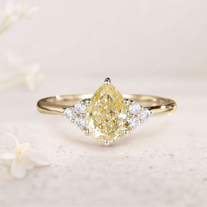 Vintage Pear Citrine Cluster Engagement Ring