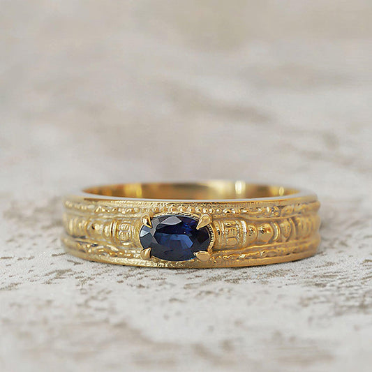 Unique Pharaohs Oval Lab Sapphire Ring Band For Men