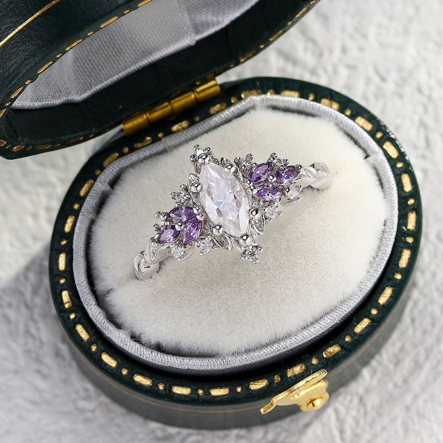 Unique floral engagement rings Starlight Marquise Moissanite Ring