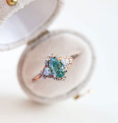 Unique Briar Half Halo Pear Teal Moissanite Ring