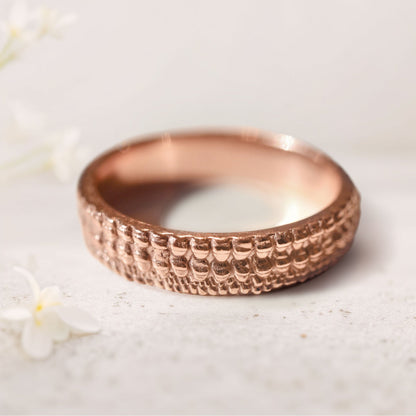 Unique floral engagement rings Textured crocodile's skin ring For Men