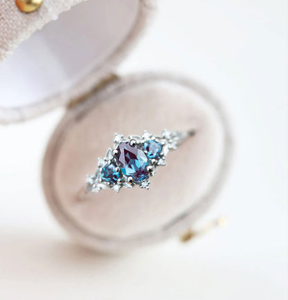 Unique Floral Rose Oval Lab Alexandrite Ring