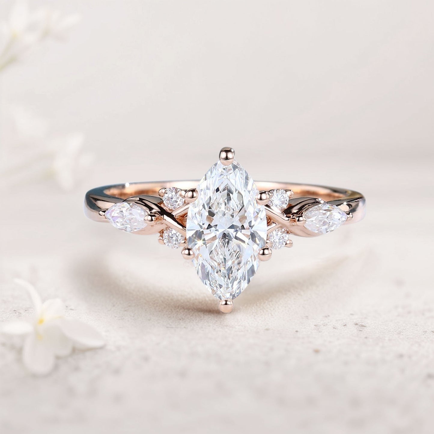 Unique Marquise Moissanite Engagement Ring Bridal Ring