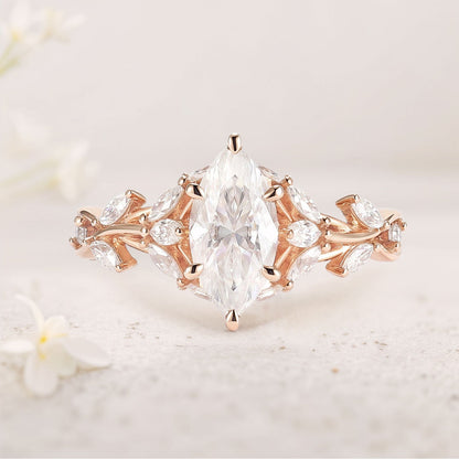 Unique Nature Inspired Marquise Moissanite Ring