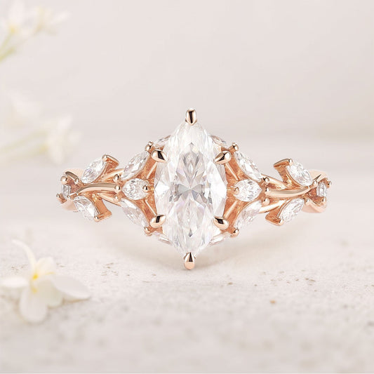 Unique Nature Inspired Marquise Moissanite Ring