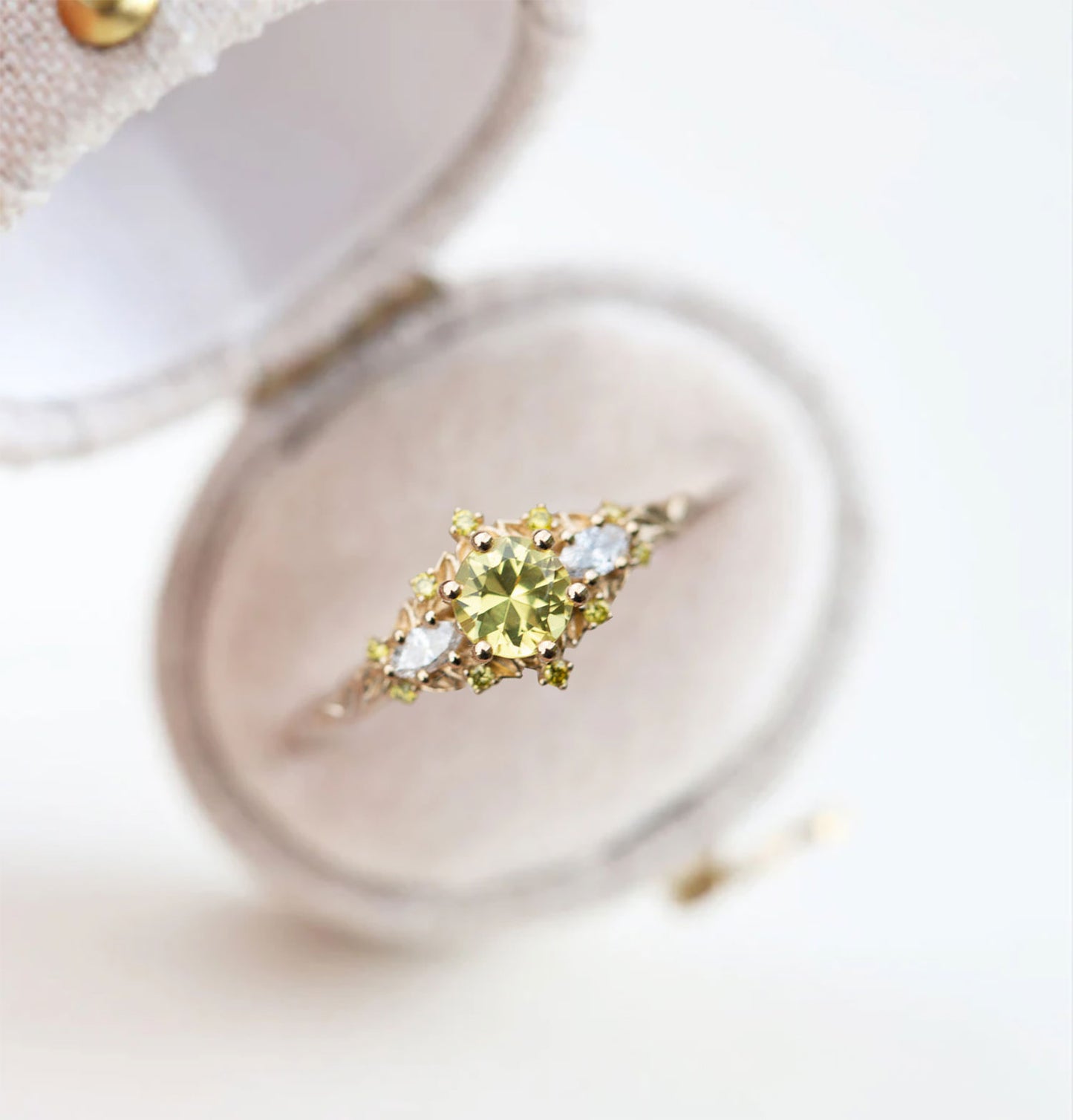 Unique Floral Rose Three Stone Round Citrine Ring