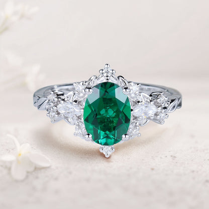 Vintage Briar Rose Oval Lab Emerald Engagement Ring  Vine Ring