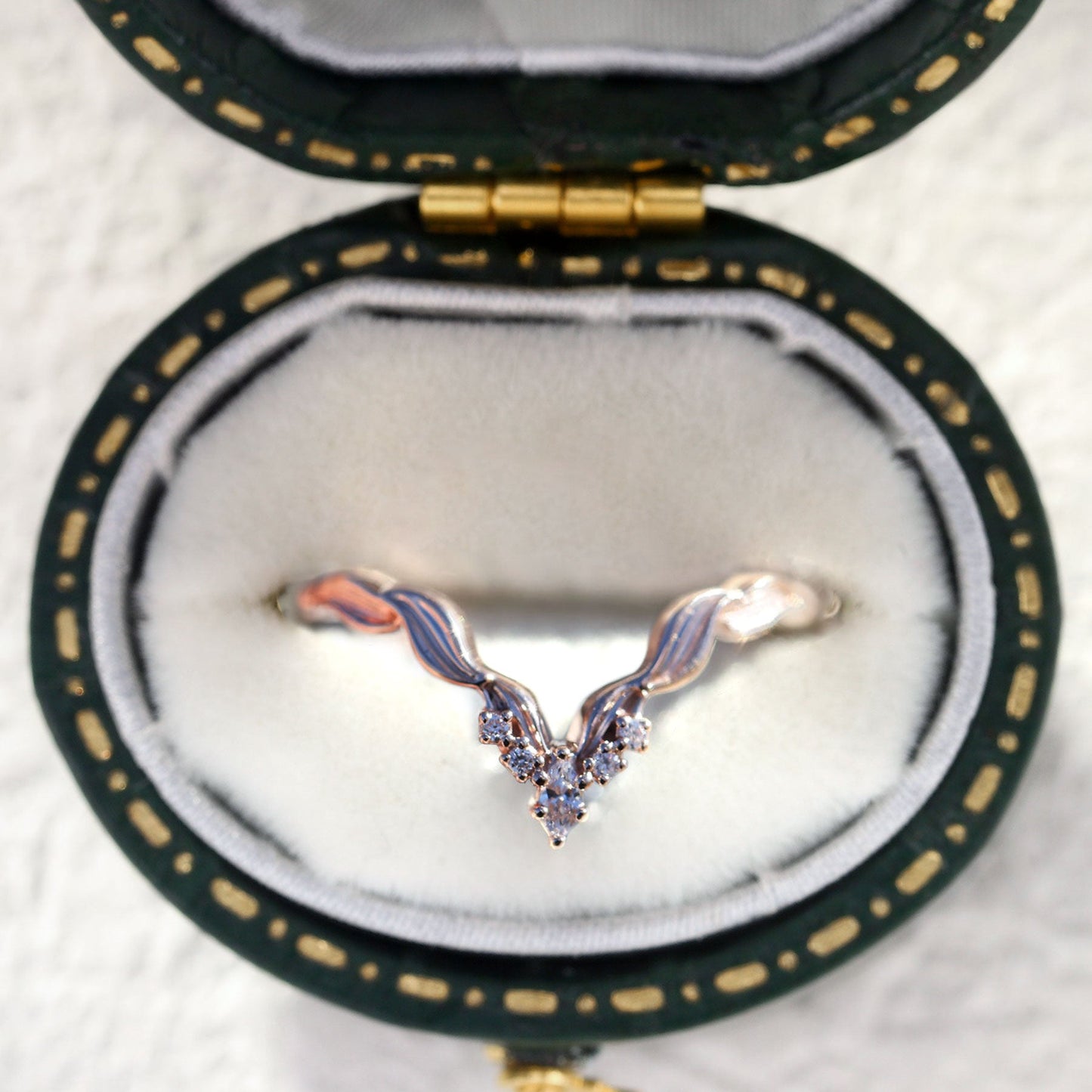 Unique floral engagement rings Marquise Moissanite Wedding Band