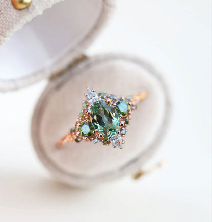 Unique Enchanted Briar Oval Lab Green Sapphire Ring