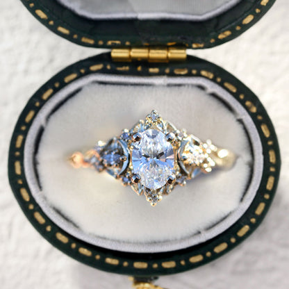 Unique Briar Moon Three Stone Oval Moissanite Ring