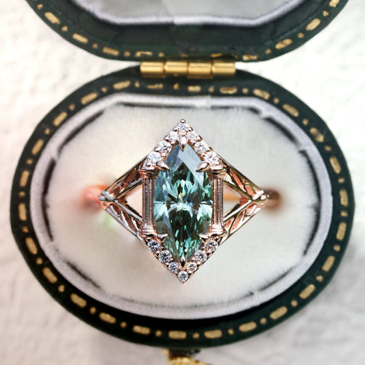 Unique Marquise Green Lab Sapphire Engagement Ring