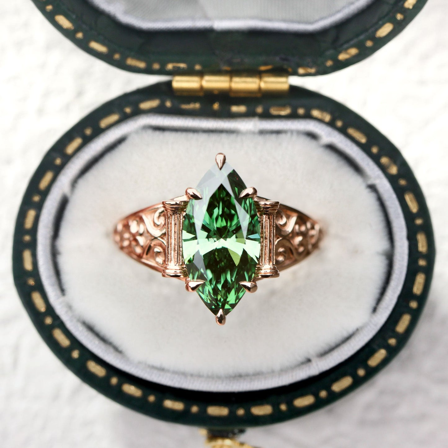 Unique Marquise Lab Emerald Engagement Ring
