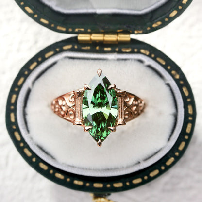 Unique Marquise Lab Emerald Engagement Ring