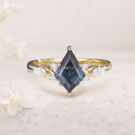 Unique Kite Lab Alexandrite Engagement Ring Twisted Bridal Ring