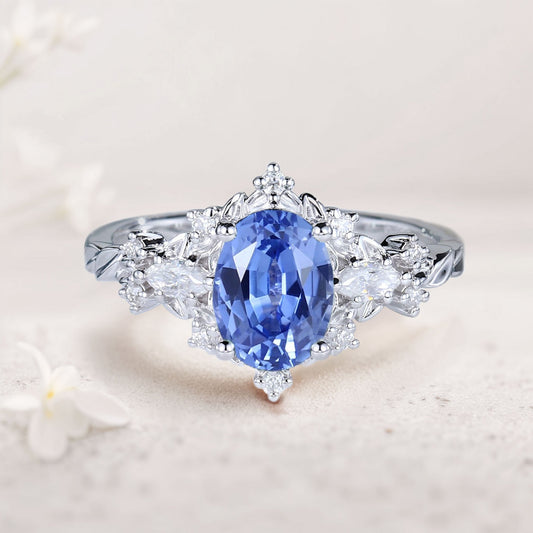 Vintage Briar Rose Oval Lab Sapphire Engagement Ring  Vine Ring