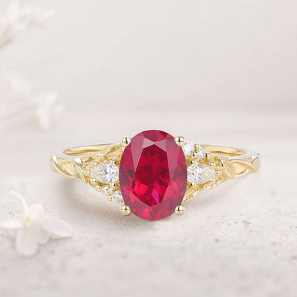 Unique Oval Ruby and Moissanite Wedding Ring