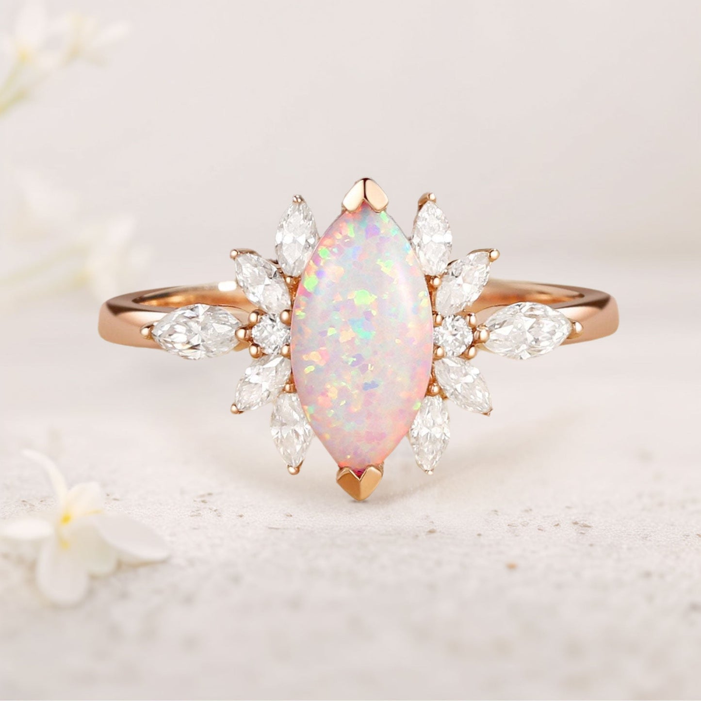 Unique floral engagement rings Marquise Lab Opal Butterfly Fairy Engagement Ring