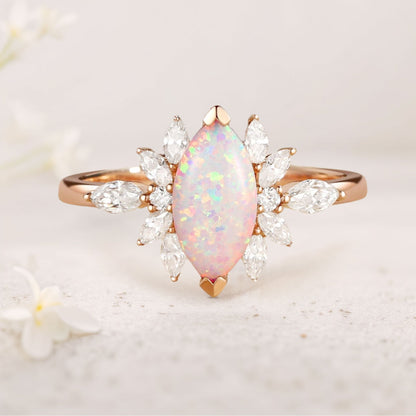 Unique floral engagement rings Marquise Lab Opal Butterfly Fairy Engagement Ring