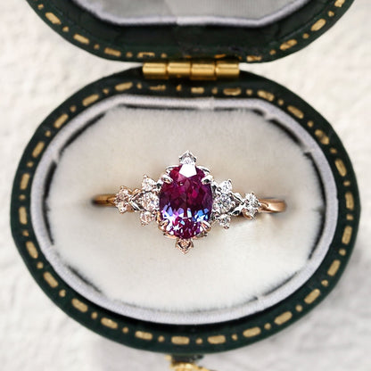 Vintage Briar Rose Oval Lab Alexandrite Engagement Ring