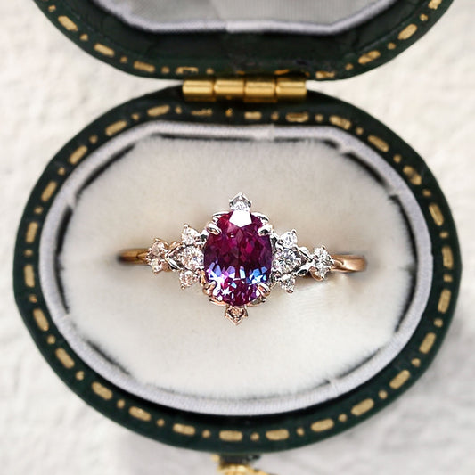 Vintage Briar Rose Oval Lab Alexandrite Engagement Ring