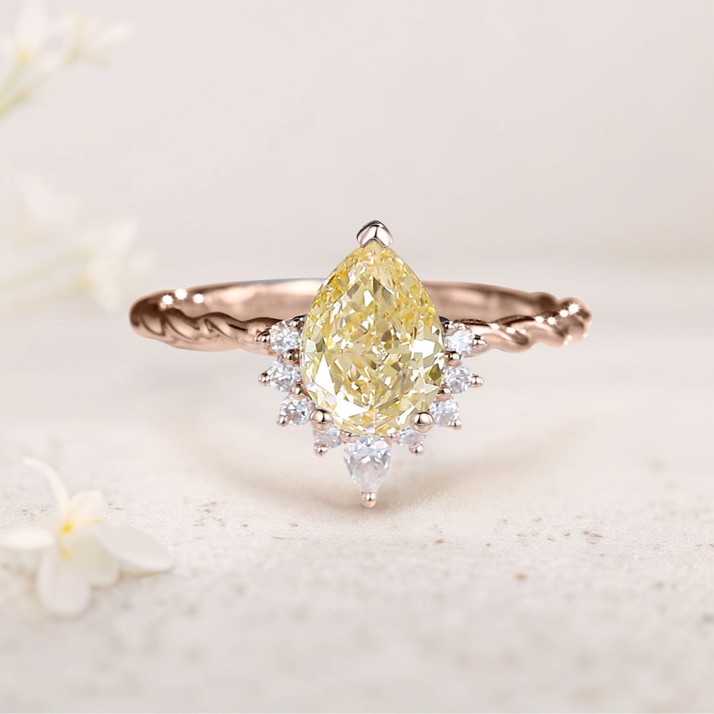 Vintage Pear Citrine Twisted Women’s Wedding Ring