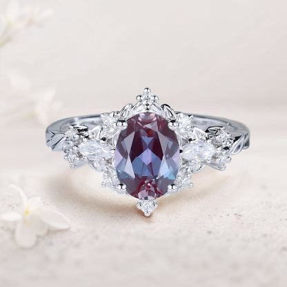 Vintage Briar Rose Oval Lab Alexandrite Engagement Ring  Vine Ring