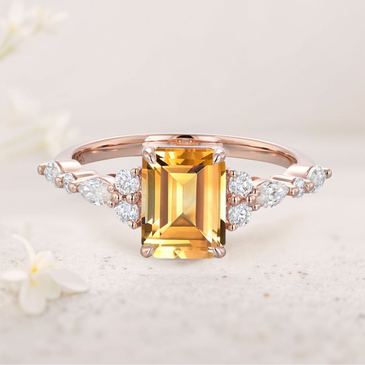 Vintage Emerald Cut Citrine Engagement Ring for Women