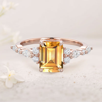 Vintage Emerald Cut Citrine Engagement Ring for Women
