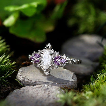 Unique floral engagement rings Starlight Marquise Moissanite Ring