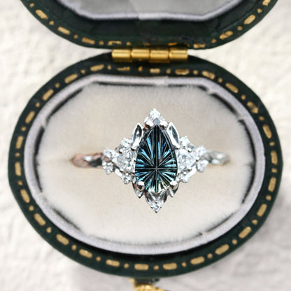 Unique Briar Rose Starbrite Cut Pear Lab Sapphire Ring