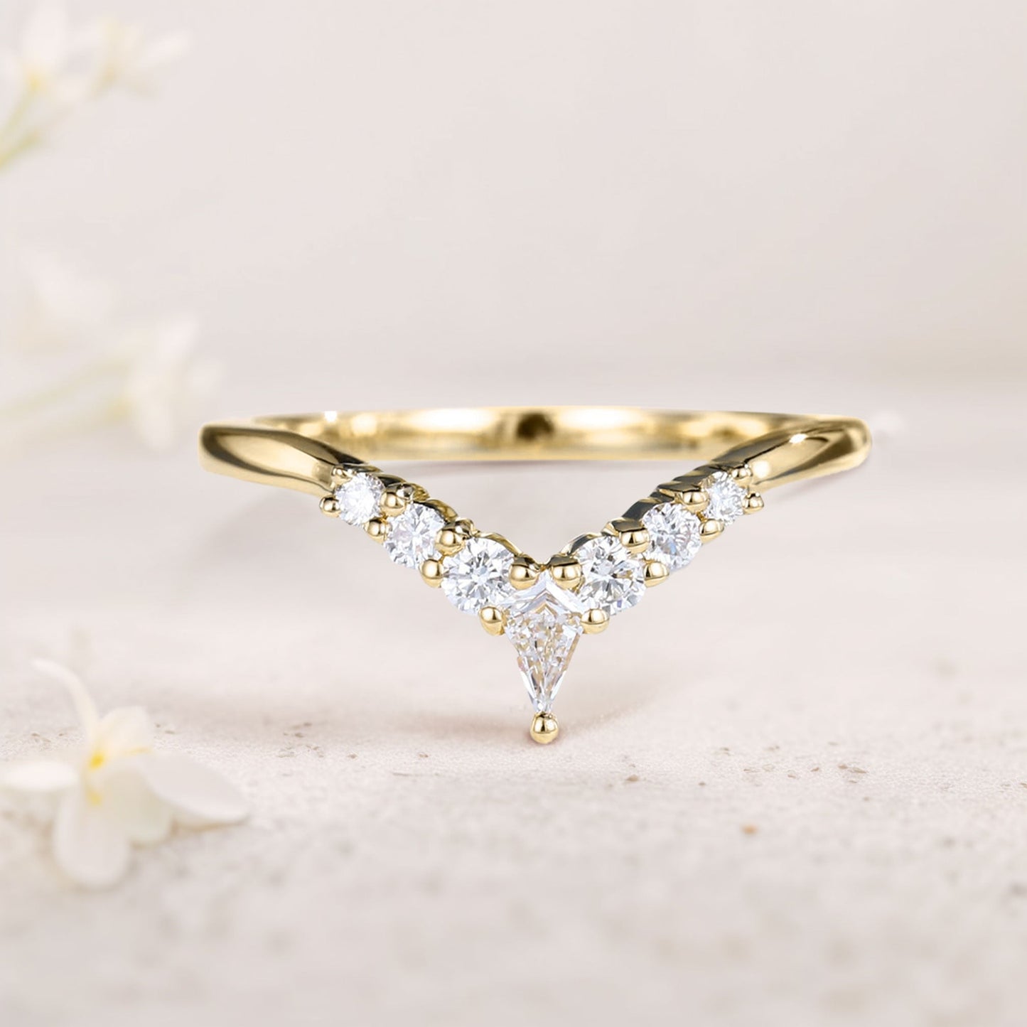 Unique Kite Moissanite Curved Wedding Band Moissanite Stacked Wedding Ring