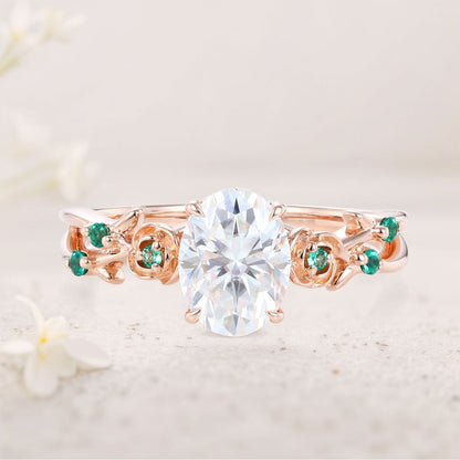 Unique floral engagement rings Oval Moissanite Engagement Promise Ring