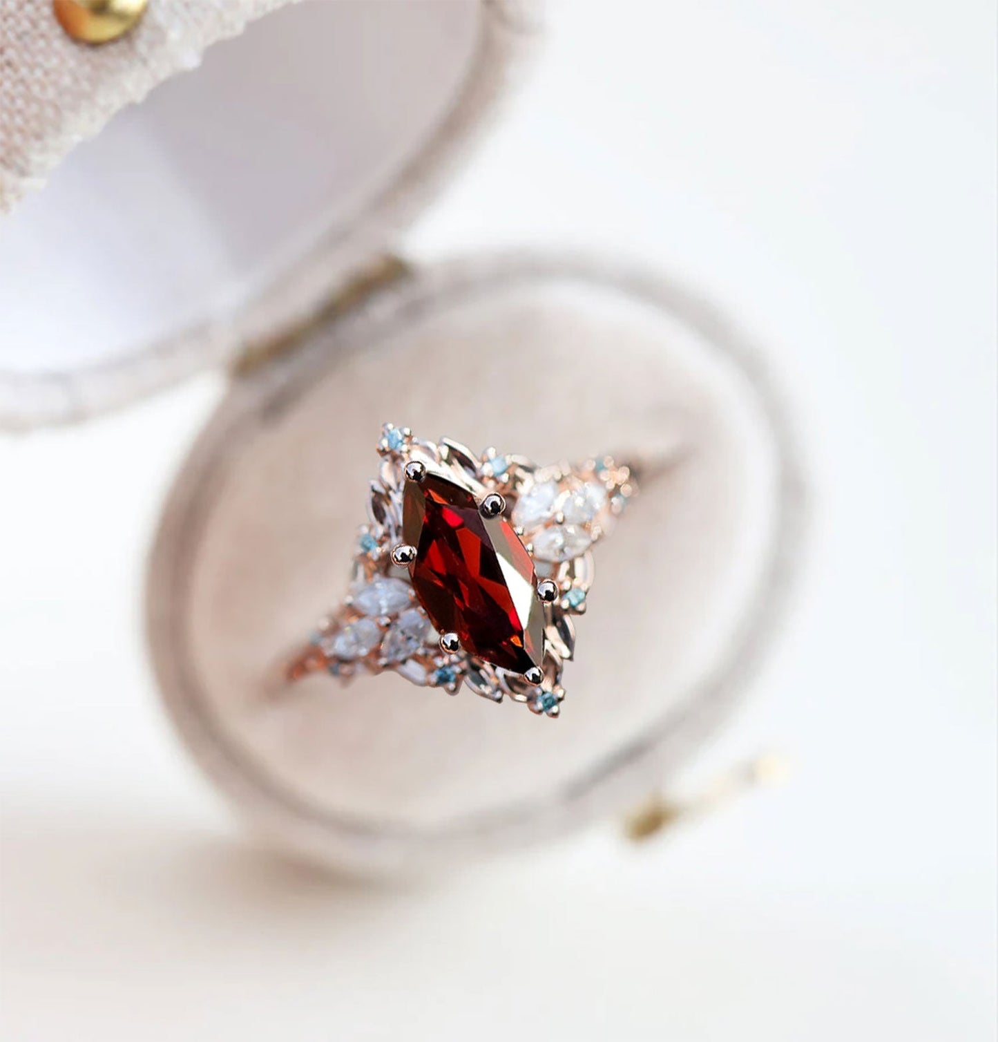 Unique Briar Rose Starlight Marquise Garnet Anniversary Ring