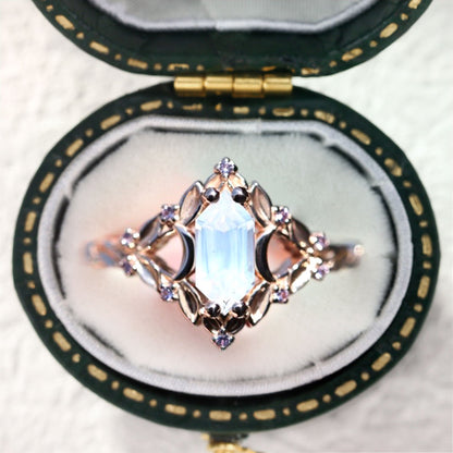 Unique Briar Moon Long Hexagon Lab Moonstone Promise Ring For Women