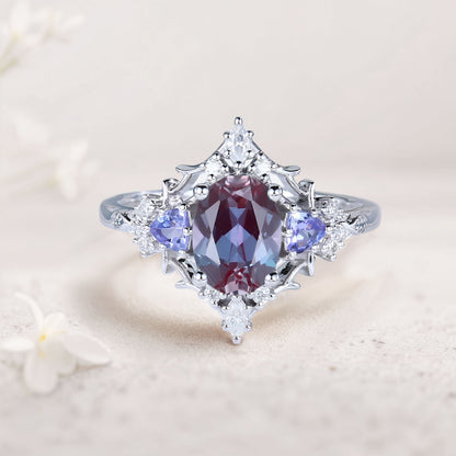 Vintage Briar Rose Oval Lab Alexandrite Engagement Ring Filigree Ring