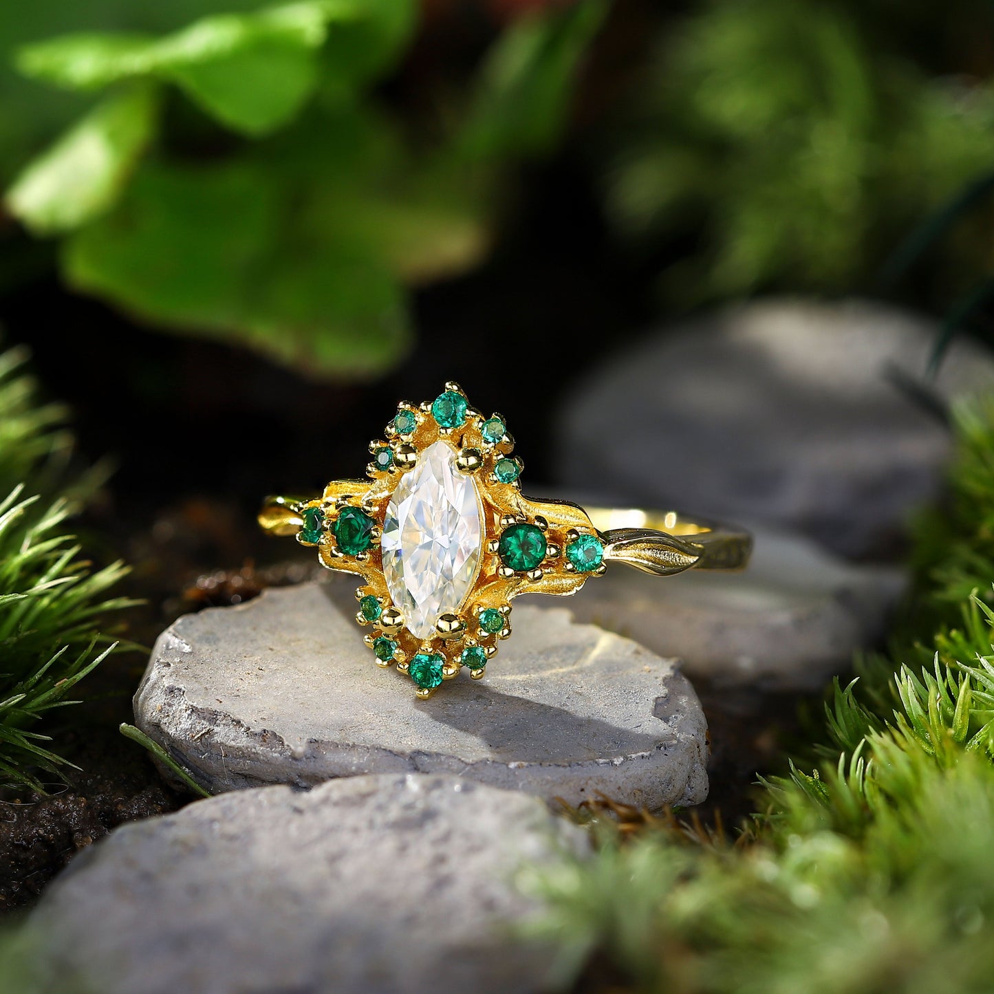 Unique Astraea Half Halo Marquise Moissanite Ring