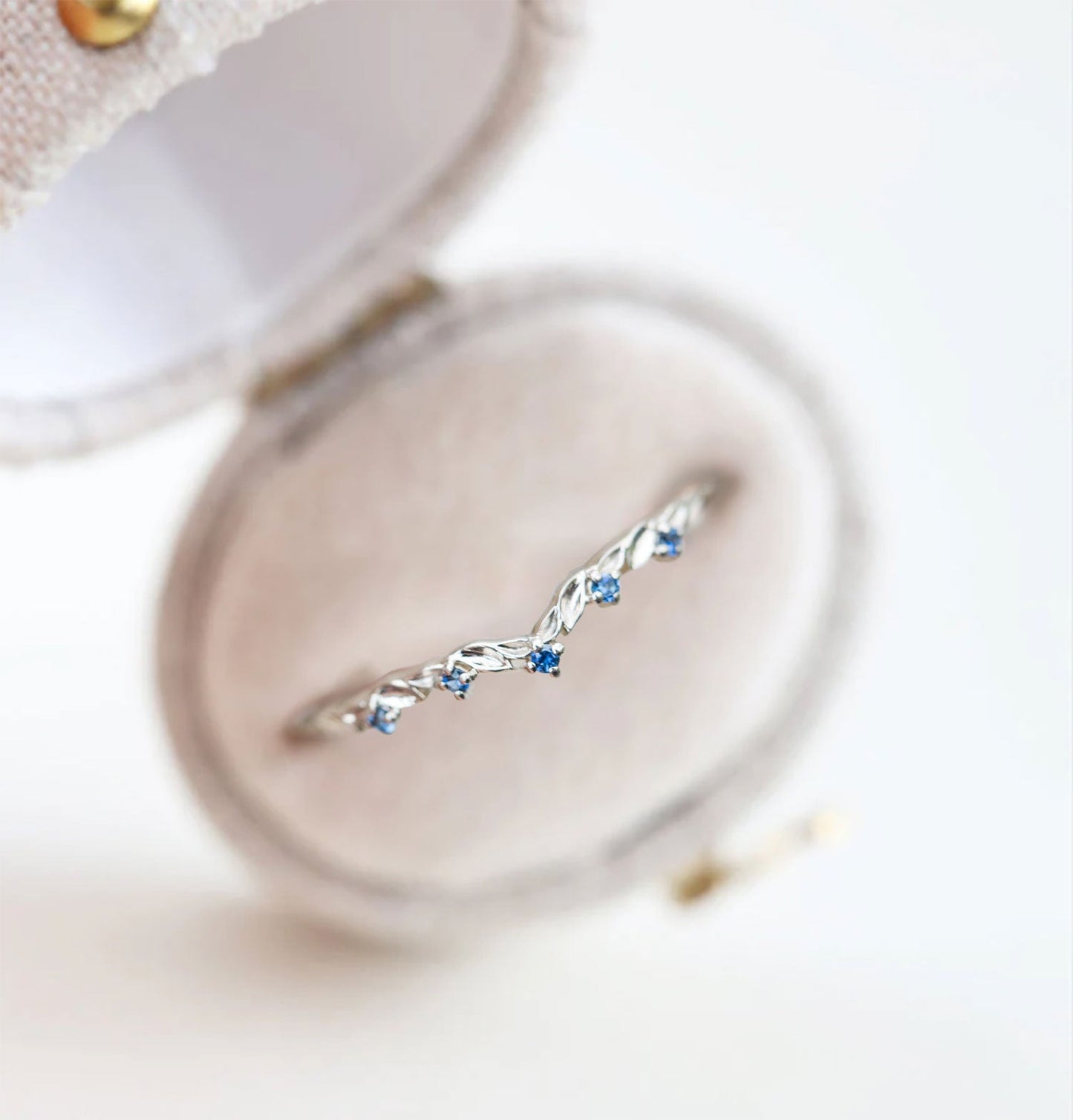 Unique floral engagement rings Round Lab Sapphire Wedding Band  Engagement Ring