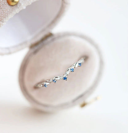 Unique floral engagement rings Round Lab Sapphire Wedding Band  Engagement Ring