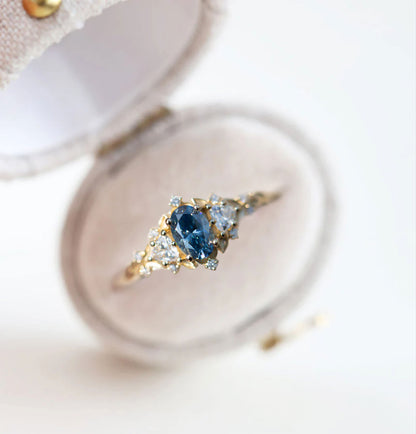 Unique Celeste Rose Oval Grey Moissanite Ring