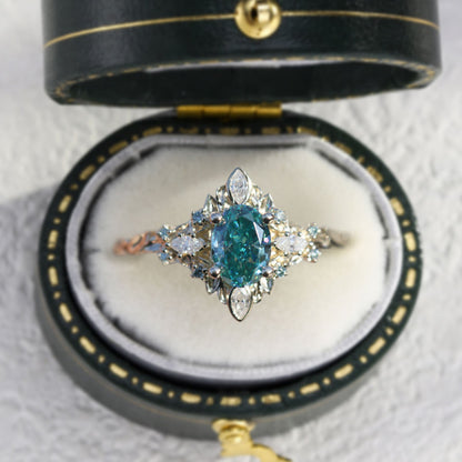 Unique Galadriel Oval Teal Moissanite Ring