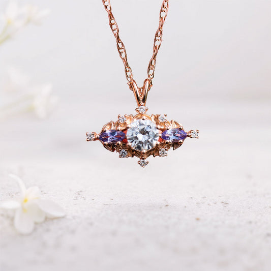 Vintage Round Moissanite Pendant Necklace With Cable Chain