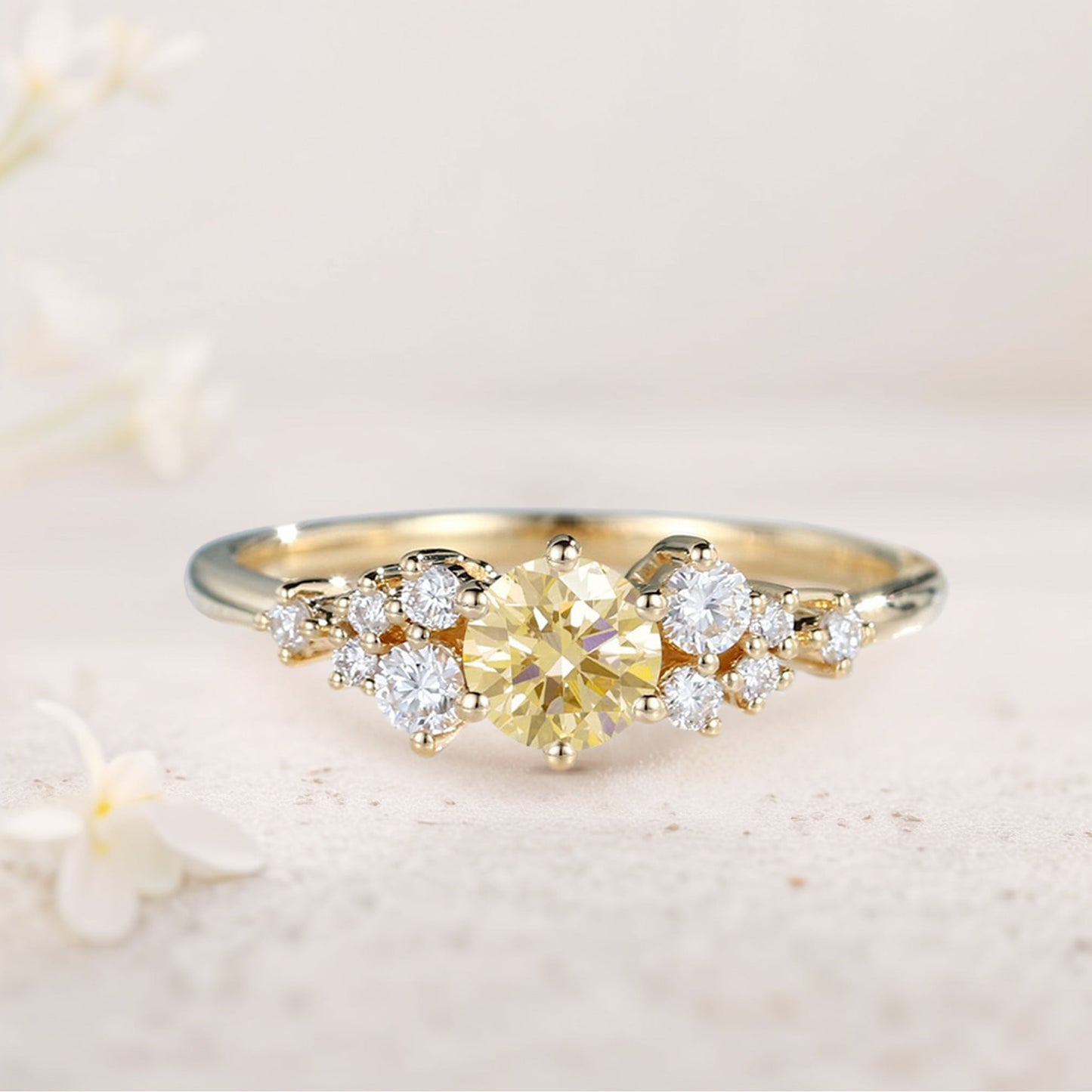 Unique Round Citrine Dainty Tapered Wedding Band