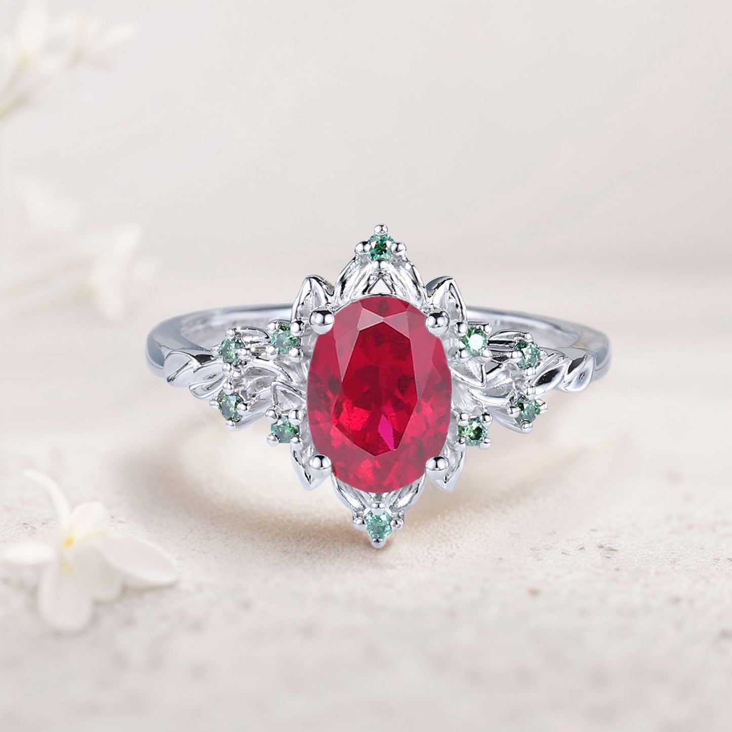Vintage Briar Rose Oval Ruby Engagement Ring Olive Leaves Ring