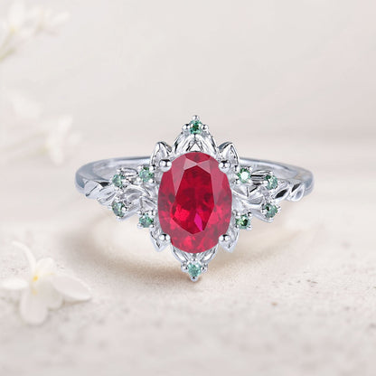 Vintage Briar Rose Oval Ruby Engagement Ring Olive Leaves Ring