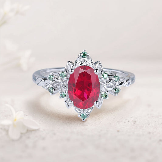 Vintage Briar Rose Oval Ruby Engagement Ring Olive Leaves Ring