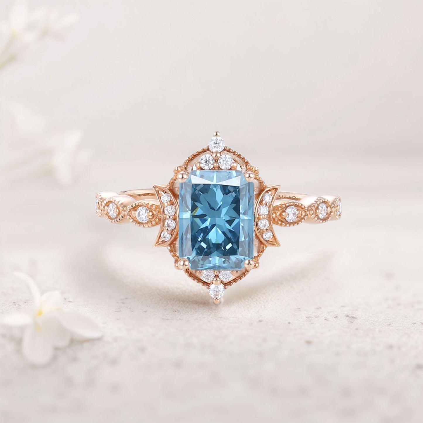 Vintage Emerald Lab Topaz Engagement Ring Whimsical Charm Bridal Ring