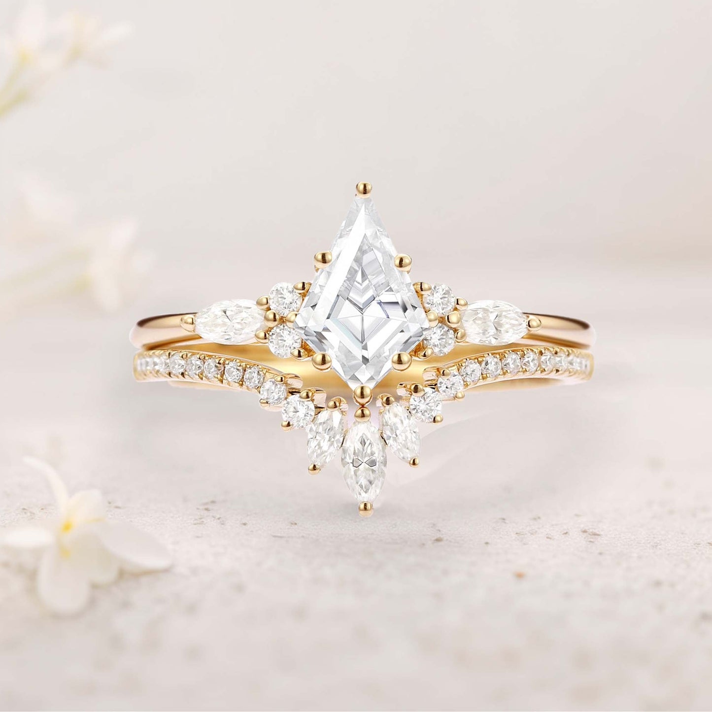 Unique floral engagement rings Kite Moissanite Classic Engagement Ring Set